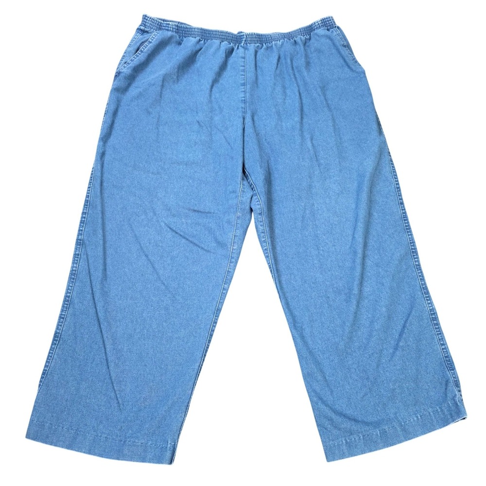 Alfred Dunner Elastic Waist Pull On Denim Pants Women's Size 22W Blue Wide Leg
